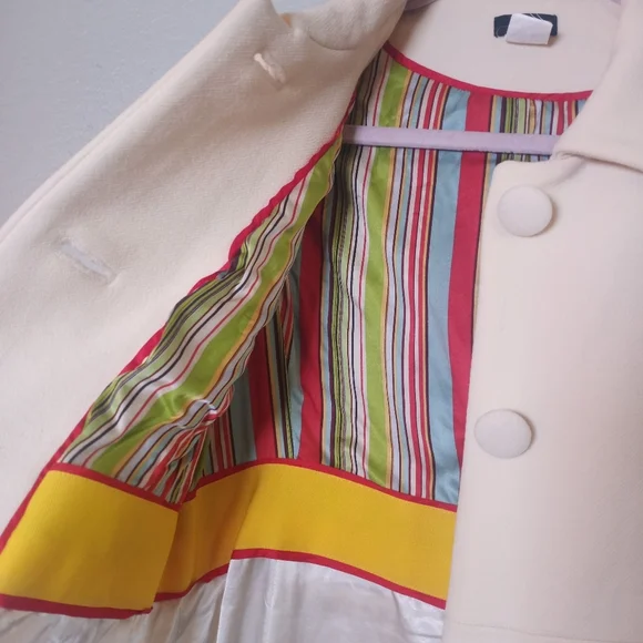 J Crew Wool Silk Lined Off White Classic Collared Button Down Retro Pea Coat 12 - Picture 7 of 11